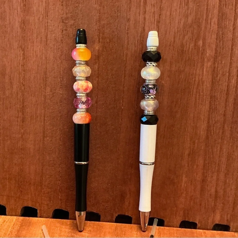 Hand Crafted Beaded Pens Set of 2 with ink refill, Ballpoint Black